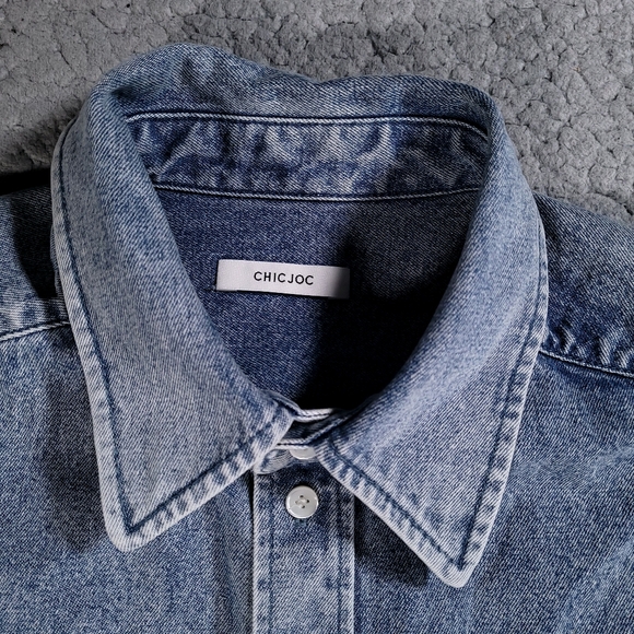 Chic Joc Shirt Mens 40 Blue Heavyweight Denim Cotton Long Sleeve Designer Button - Picture 3 of 9